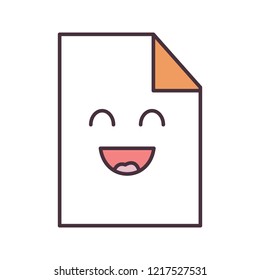 Smiling file character color icon. Happy document. Successful agreement, contract. Excellent review. Emoji, emoticon. Isolated vector illustration