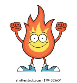 caricatura de bola de fuego sonriente aislado en fondo blanco