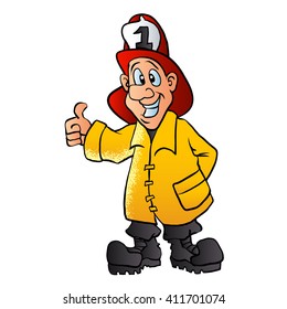 smiling fireman cartoon vector illustration