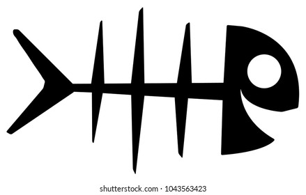 Smiling fish bone skeleton stencil black, vector illustration, horizontal, isolated