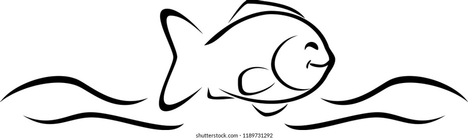 Smiling fish. Cartoon drawing for logo. Vector