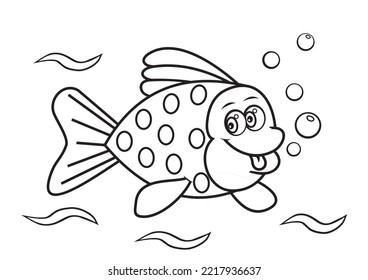 Smiling fish, coloring page, vector illustration