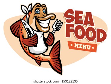 smiling fish seafood restaurant mascot