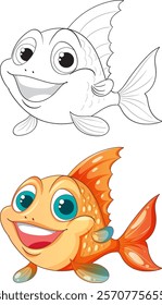 Smiling fish with vibrant colors and big eyes