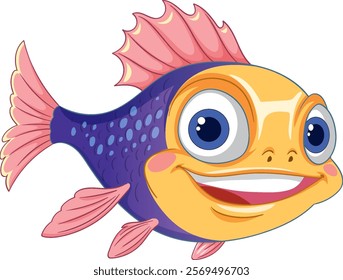 Smiling fish with vibrant colors and large eyes