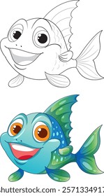 Smiling fish with vibrant colors and playful expression