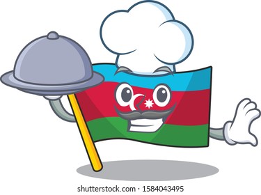 smiling flag azerbaijan as a Chef with food cartoon style design