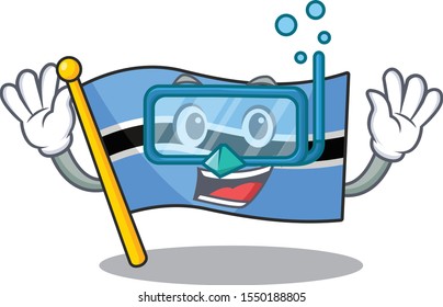 Smiling flag botswana cartoon character style wearing diving glasses