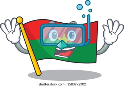 Smiling flag burkina faso cartoon character style wearing Diving glasses