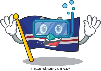 Smiling flag cape verde cartoon character style wearing Diving glasses