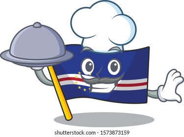 smiling flag cape verde as a Chef with food cartoon style design