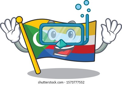 Smiling flag comoros cartoon character style wearing Diving glasses