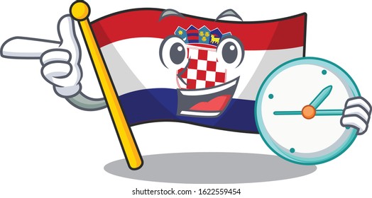 smiling flag croatia Scroll cartoon character style with clock