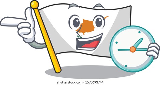 Smiling flag cyprus cartoon style vector illustration With clock