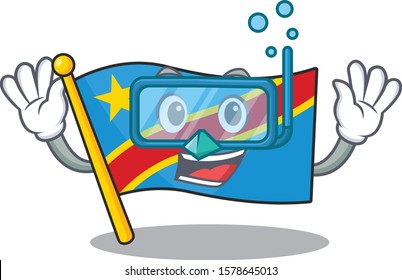 Smiling flag democratic republic cartoon character style wearing Diving glasses