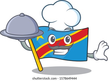smiling flag democratic republic as a Chef with food cartoon style design