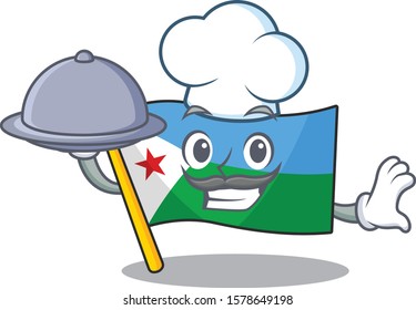 smiling flag djibouti as a Chef with food cartoon style design