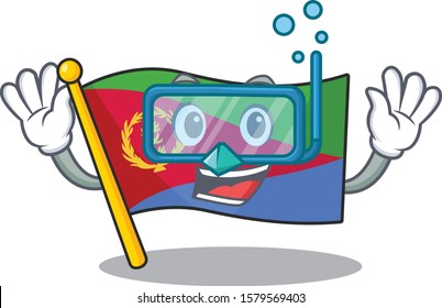 Smiling flag eritrea cartoon character style wearing Diving glasses