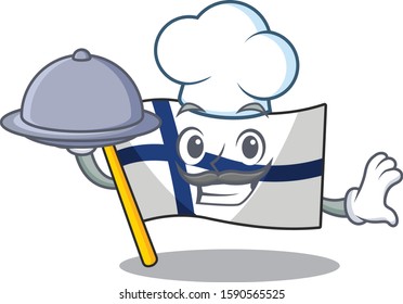 smiling flag finland as a Chef with food cartoon style design