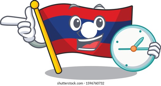 smiling flag laos Scroll cartoon character style with clock