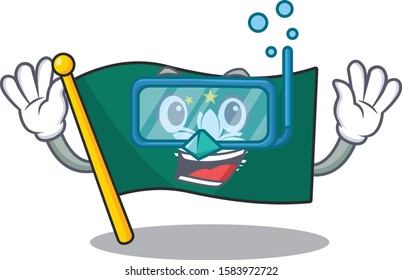Smiling flag macau cartoon character style wearing Diving glasses