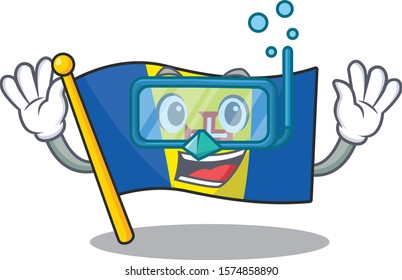 Smiling flag madeira cartoon character style wearing Diving glasses