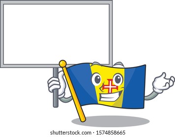 Smiling flag madeira cute cartoon style with board