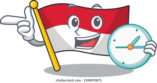 smiling flag monaco Scroll cartoon character style with clock