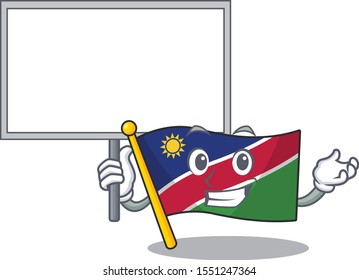 smiling flag namibia cartoon character working bring board