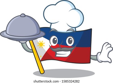 smiling flag philippines as a Chef with food cartoon style design