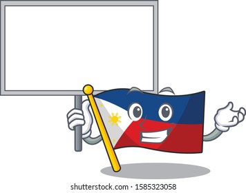 Smiling flag philippines cute cartoon style Bring board