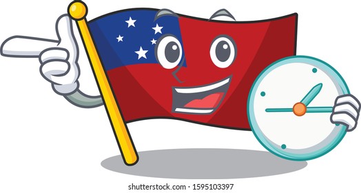 smiling flag samoa Scroll cartoon character style with clock
