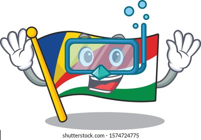Smiling flag seychelles cartoon character style wearing Diving glasses