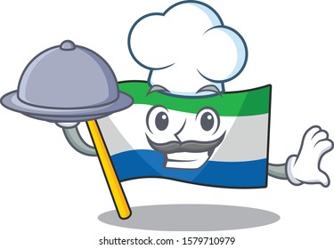 smiling flag sierra leone as a Chef with food cartoon style design