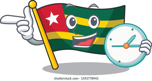 smiling flag togo Scroll cartoon character style with clock