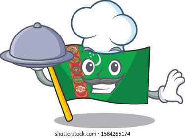 Smiling Flag Turkmenistan As A Chef With Food Cartoon Style Design