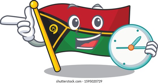 smiling flag vanuatu Scroll cartoon character style with clock