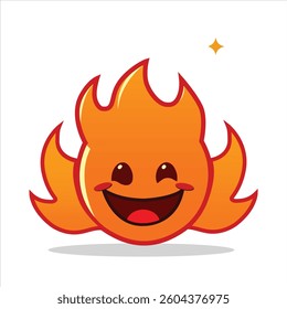 Smiling Flame Cartoon Mascot - Happy Fire Emoji with Cute Expression, Blazing Heat Illustration, Fun Fiery Character, Warm Glow, Burning Energy, Playful Flame Art, Expressive Fire Icon for Graphics