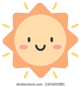 Smiling flat sun cartoon mascot character. Vector illustration isolated on white background. Cute funny Sun character. Vector hand drawn cute cartoon character illustration icon.