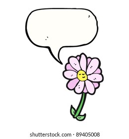 caricatura de flores sonrientes con burbuja de habla