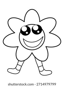 Doodle de flor sonriente en blanco y negro