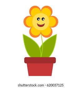 Smiling flower in a flowerpot. Isolated vector illustration.