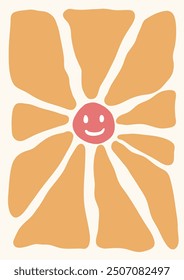 smiling flower organic shapes matisse style, naive art, contemporary background vector illustration