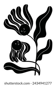 Flor sonriente. Elegante póster de flores abstractas. Diseño simple, estilo Matisse, dibujado a mano.
