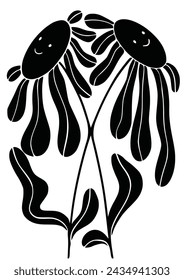 Smiling flower. Stylish abstract flower poster. Simple design, Matisse style, hand drawn.