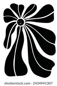 Smiling flower. Stylish abstract flower poster. Simple design, Matisse style, hand drawn.