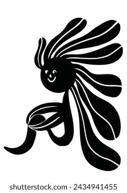 Smiling flower. Stylish abstract flower poster. Simple design, Matisse style, hand drawn.