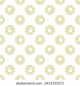 Smiling Flower vector Groovy Style concept linear seamless pattern