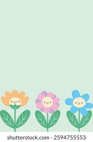 Smiling flowers vector illustration. Soft pastel stationery template for greeting cards and decor.