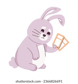 Smiling fluffy bunny holding tickets semi flat color vector character. Happy rabbit with event vouchers. Editable full body personage on white. Simple cartoon spot illustration for web graphic design